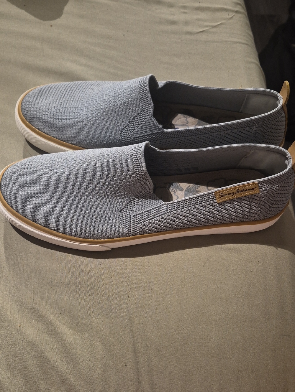 Tommy Bahama Gray Knit Slip-On Sneakers with Tan Trim